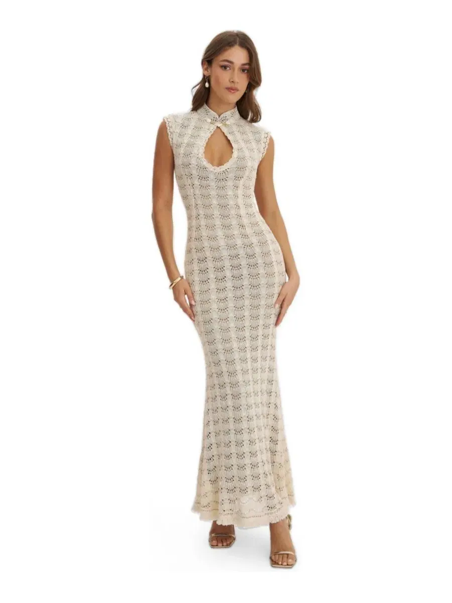 Платье-макси с бахромой Xylona Beige and Gold Miss Circle — изображение 1 из 9, бежевый золотистый