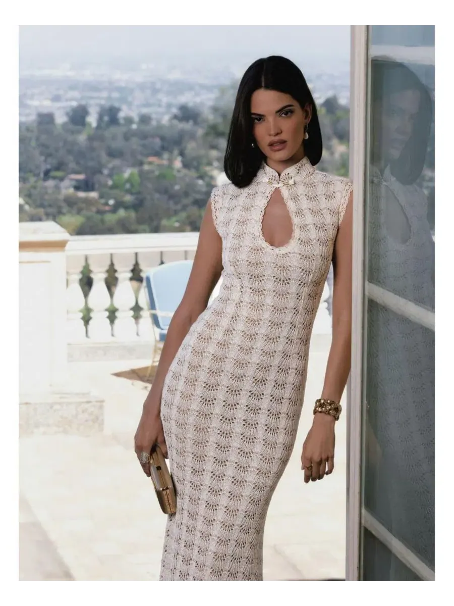 Платье-макси с бахромой Xylona Beige and Gold Miss Circle — изображение 2 из 9, бежевый золотистый