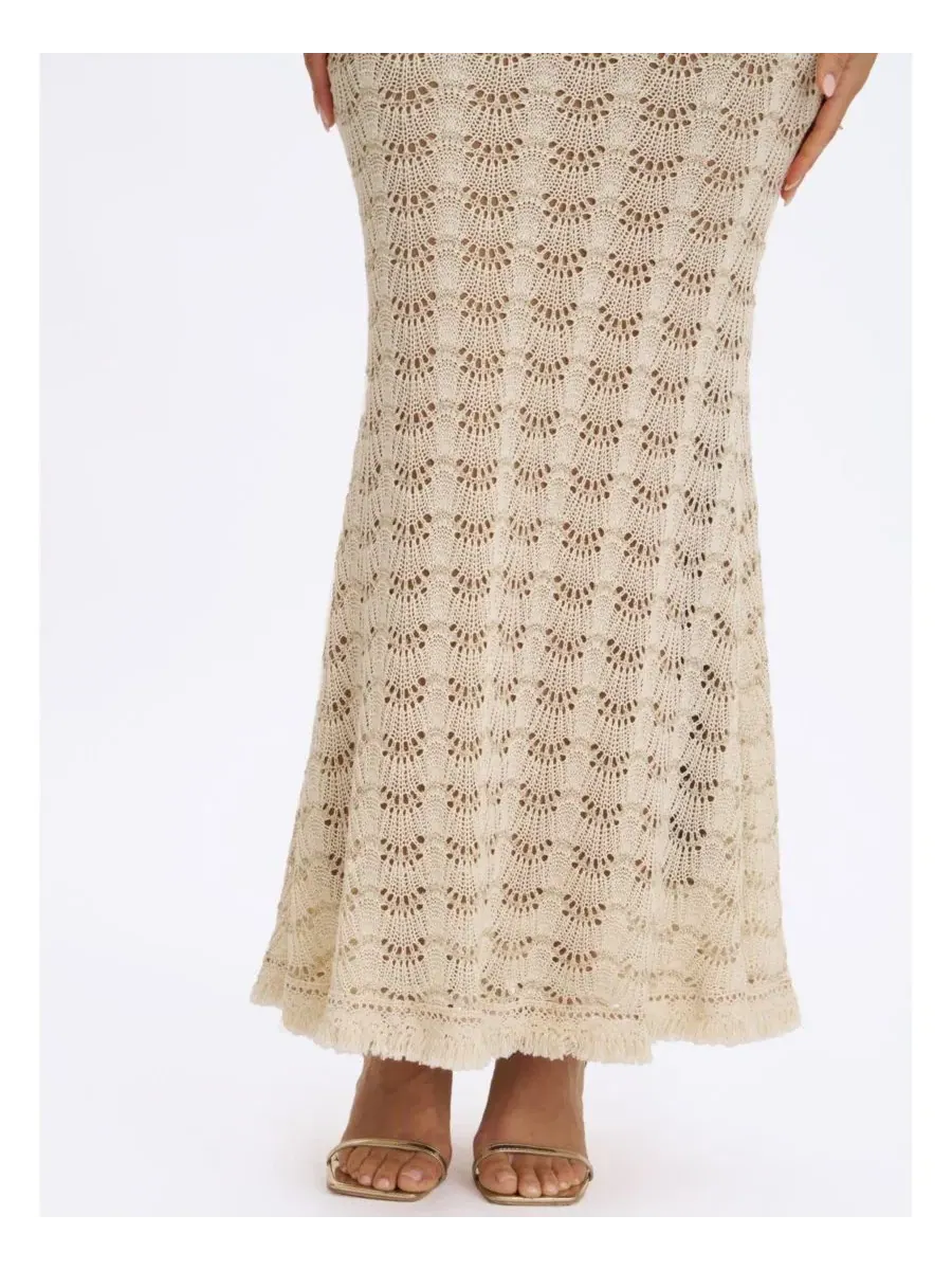Платье-макси с бахромой Xylona Beige and Gold Miss Circle — изображение 7 из 9, бежевый золотистый