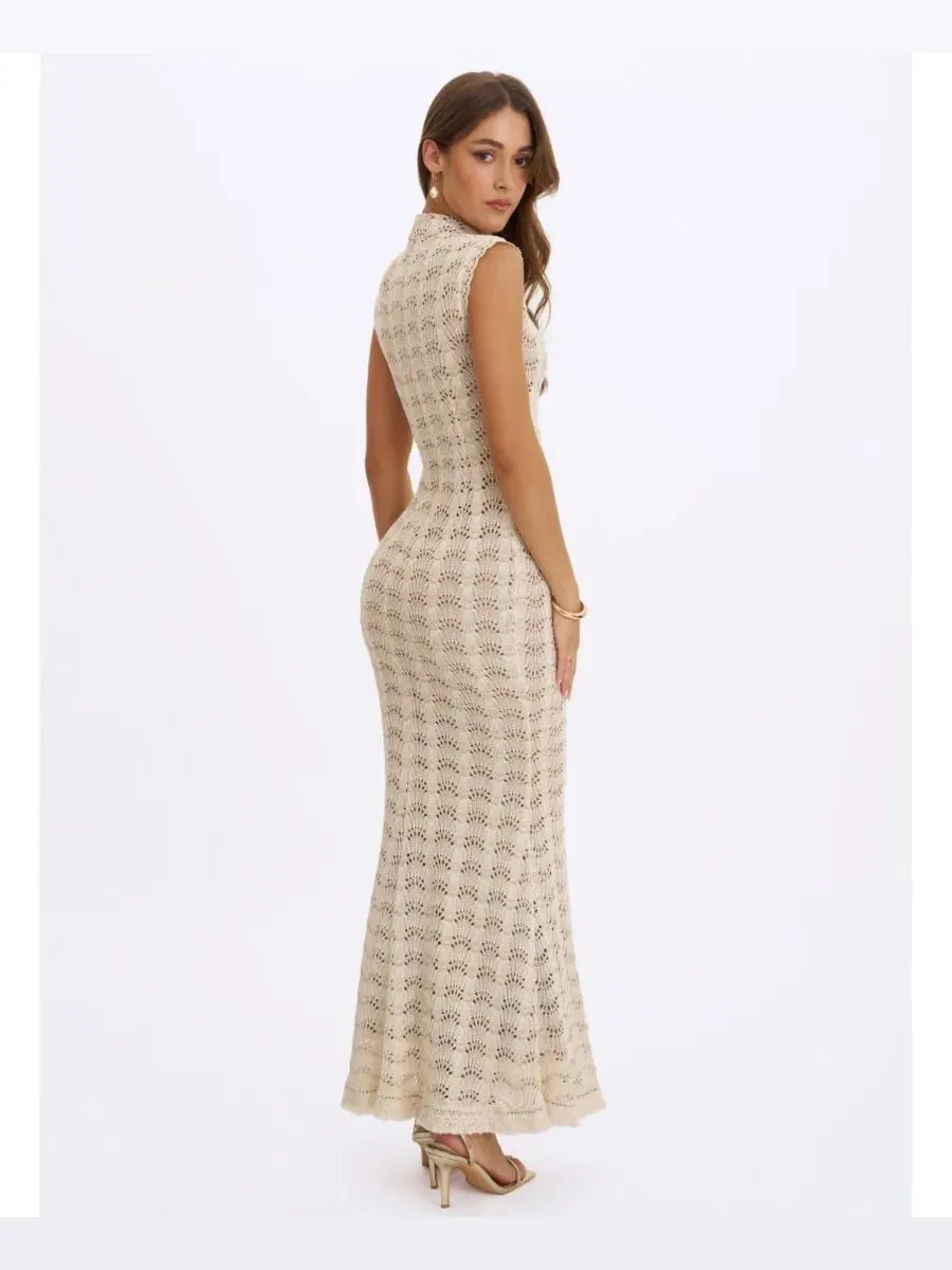 Платье-макси с бахромой Xylona Beige and Gold Miss Circle — изображение 9 из 9, бежевый золотистый