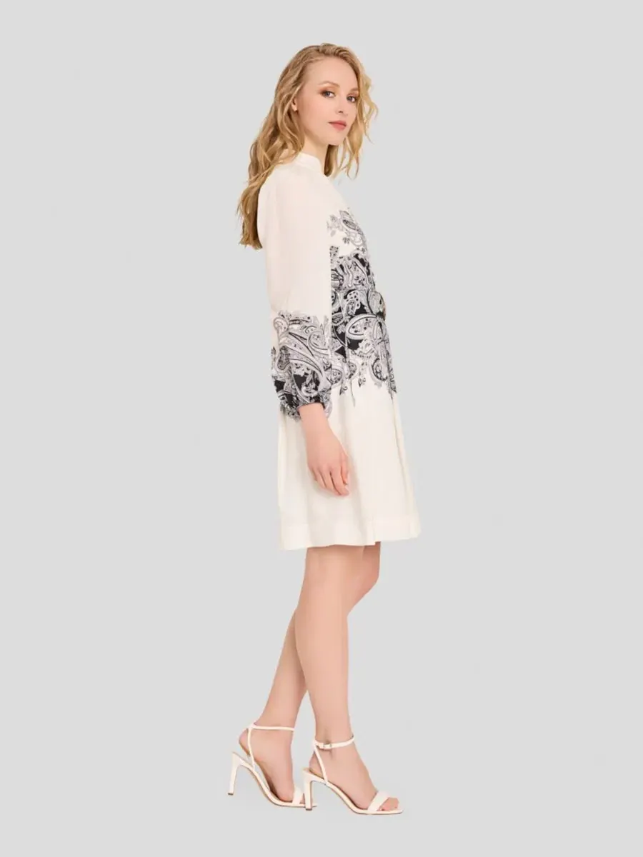 Платье-трапеция с принтом Border Print Buttoned Tahari ASL — изображение 3 из 5, слоновая кость черный
