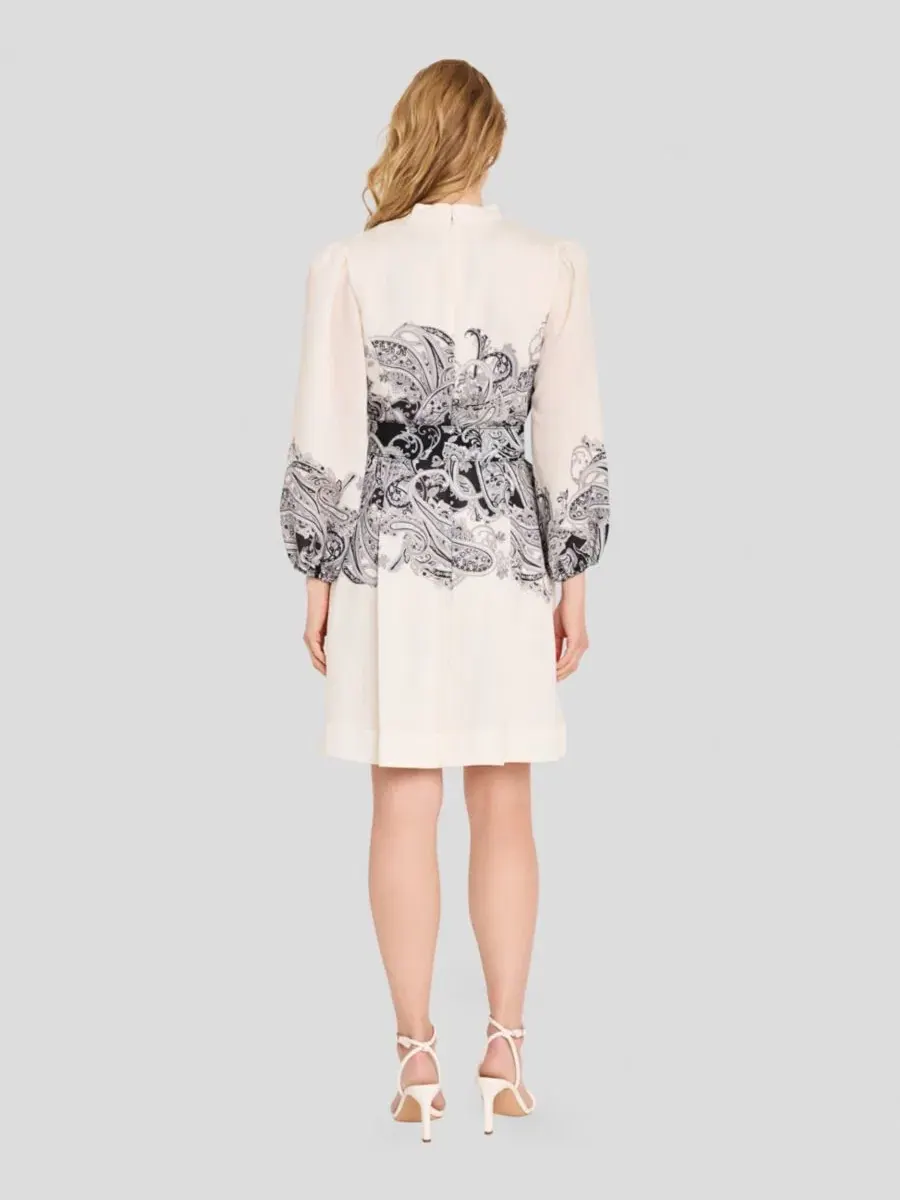 Платье-трапеция с принтом Border Print Buttoned Tahari ASL — изображение 5 из 5, слоновая кость черный