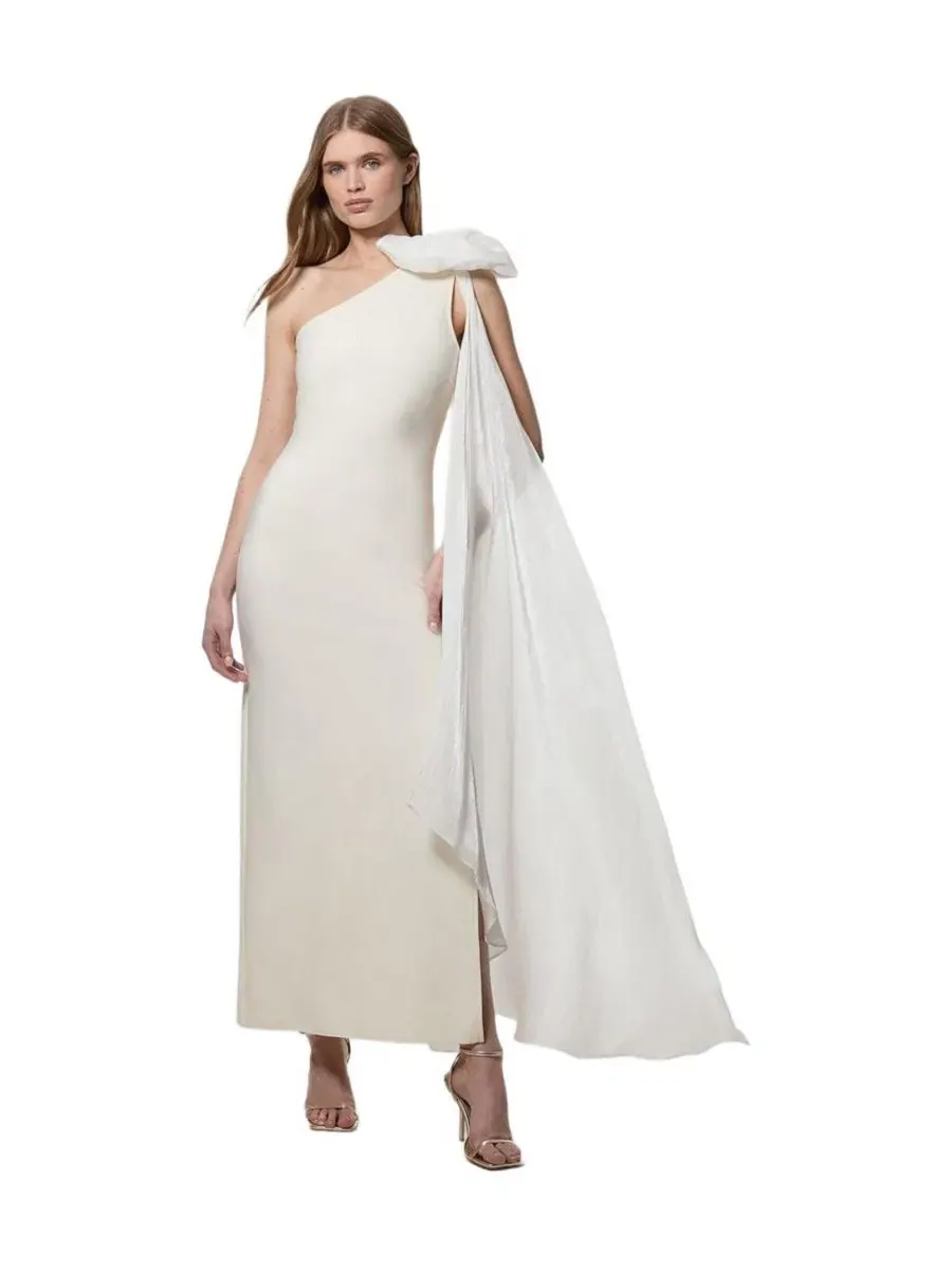 Платье-макси с капюшоном, модель Shoulder Bow Cape Detail Karen Millen — изображение 1 из 8, белый