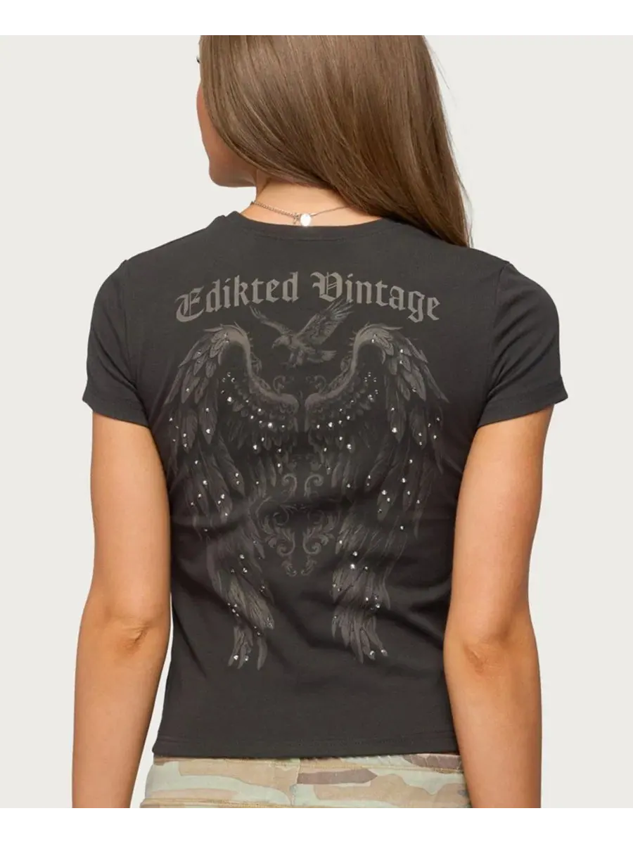 Футболка с принтом Vintage Studded Edikted — изображение 2 из 5, темный-серый