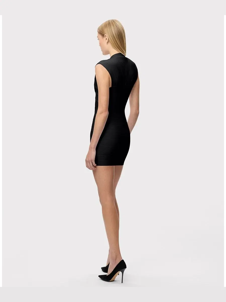 Платье мини с V-образным вырезом и молнией спереди Herve Leger — изображение 4 из 7, черный
