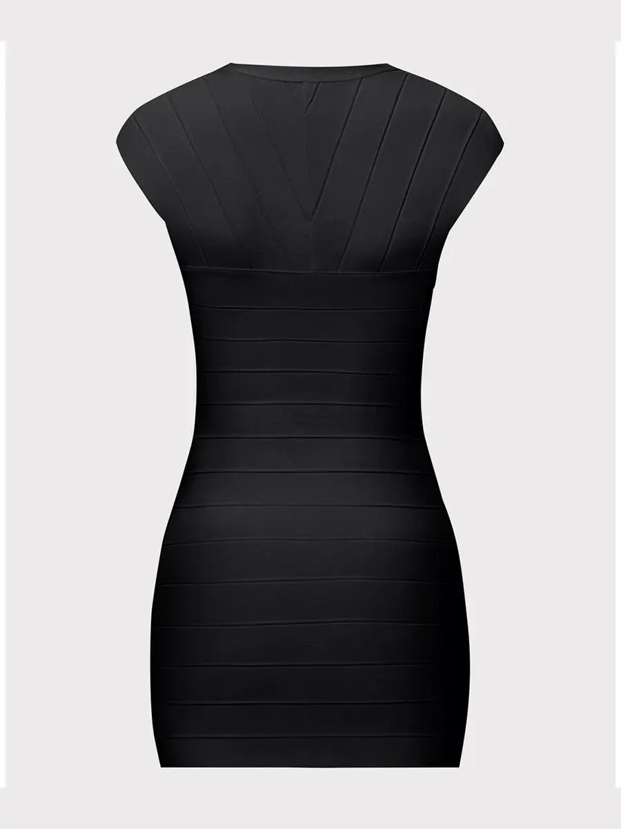 Платье мини с V-образным вырезом и молнией спереди Herve Leger — изображение 7 из 7, черный