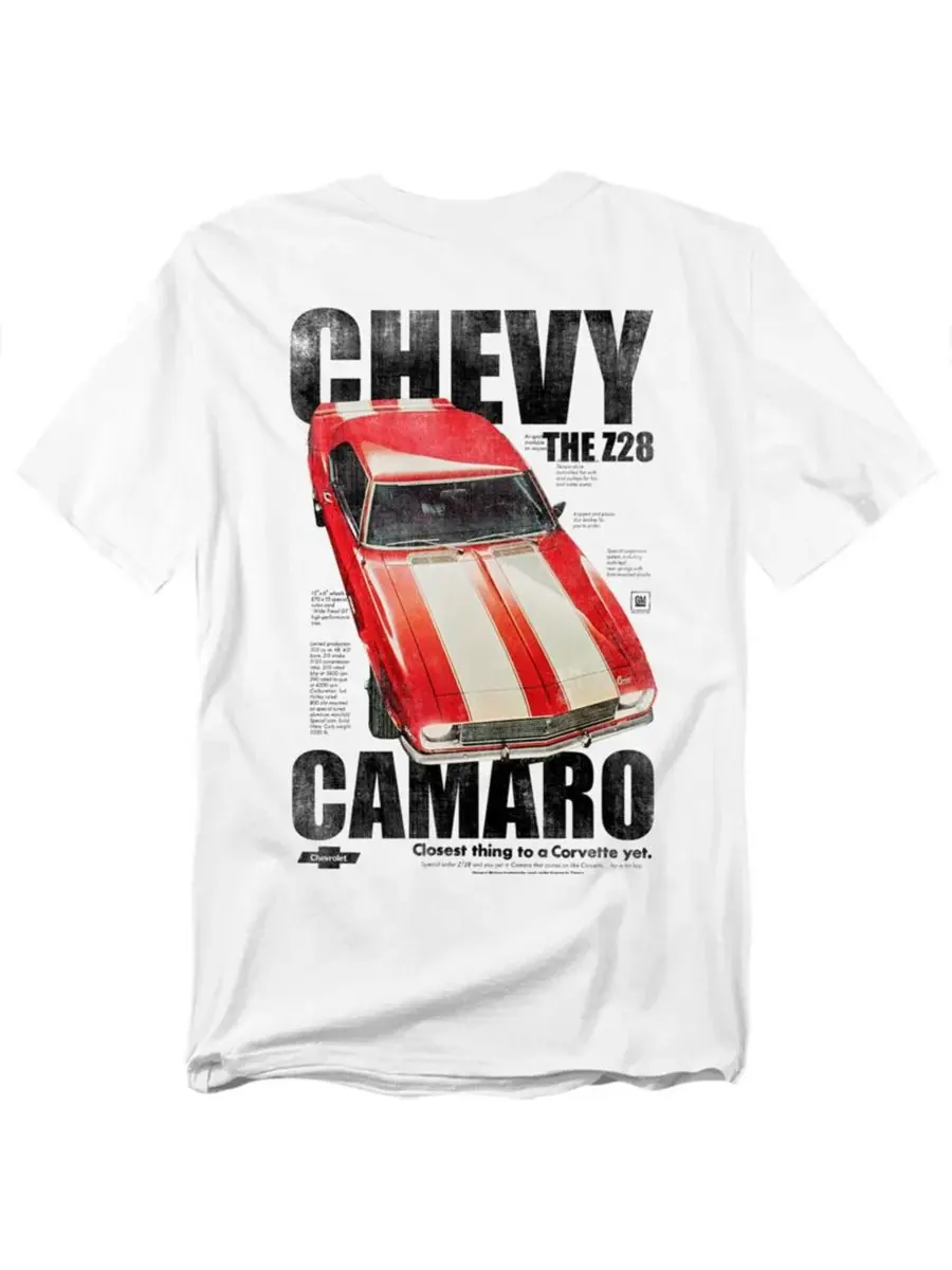 Мужская футболка с изображением Chevrolet Camaro Z28 на спине Corvette — изображение 3 из 3, белый