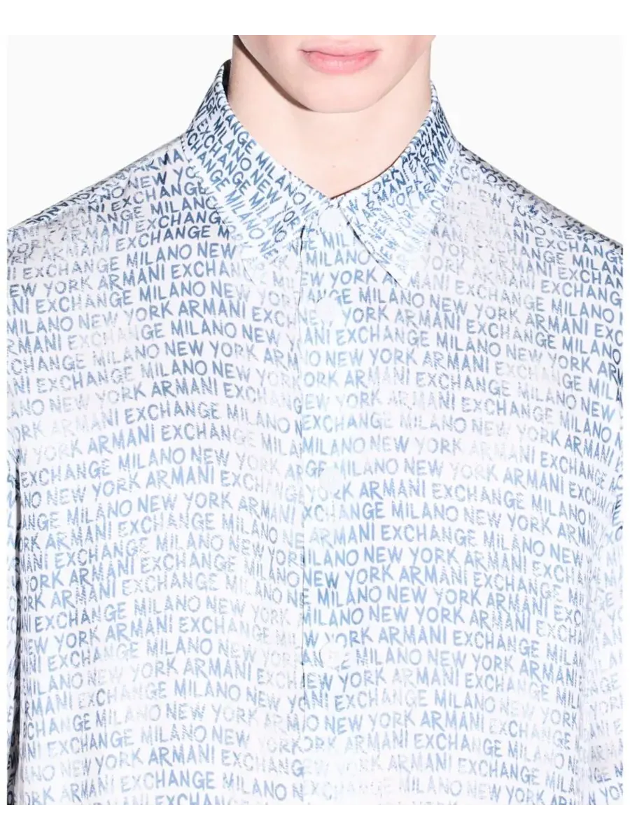 Мужская шелковая рубашка с принтом на пуговицах A|X Armani Exchange, синий, белый print — изображение 2 из 5