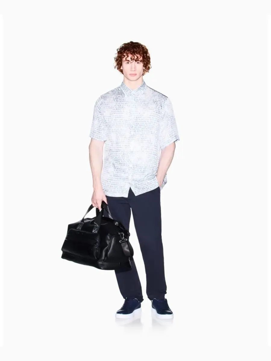 Мужская шелковая рубашка с принтом на пуговицах A|X Armani Exchange, синий, белый print — изображение 4 из 5