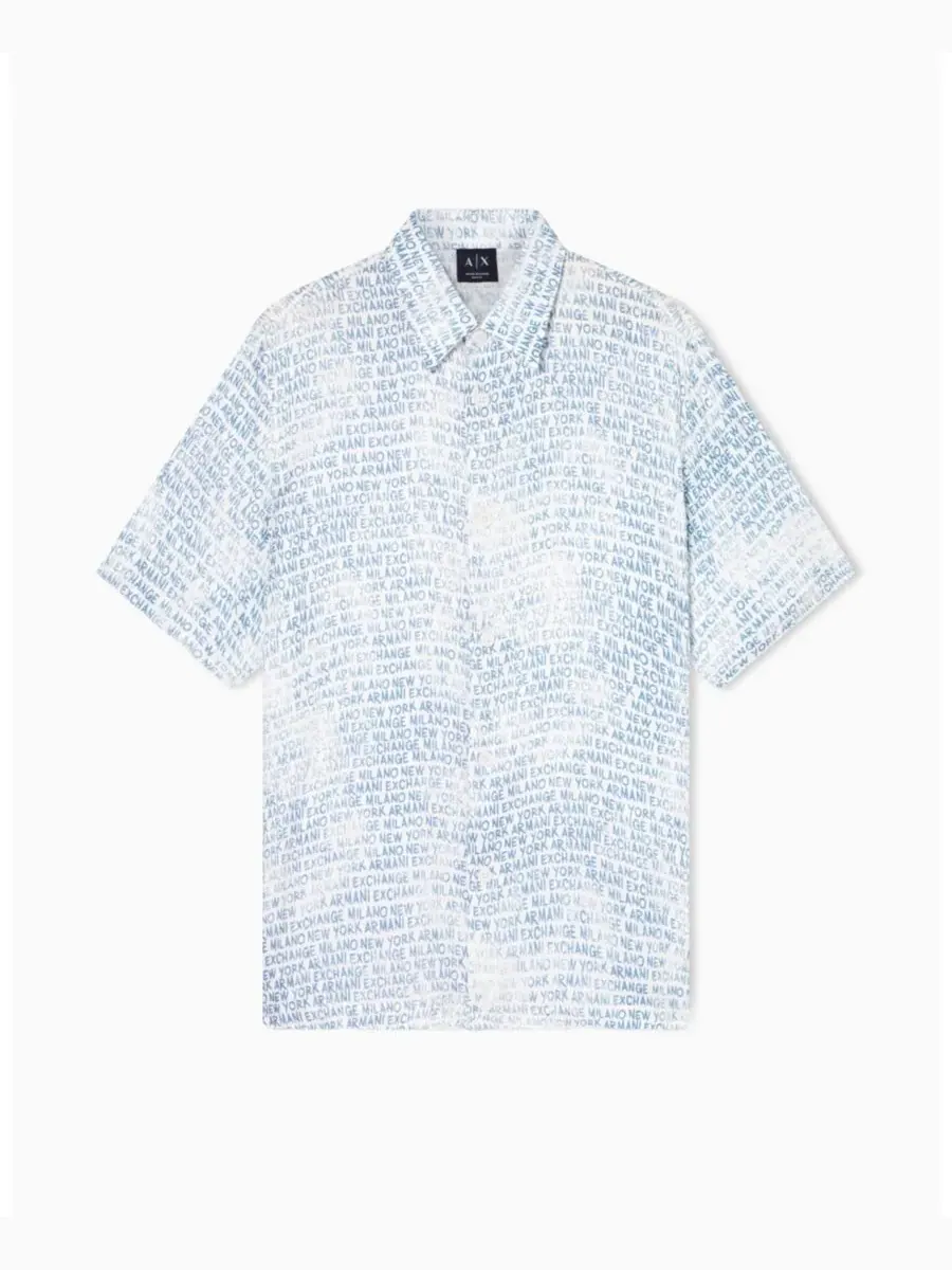 Мужская шелковая рубашка с принтом на пуговицах A|X Armani Exchange, синий, белый print — изображение 5 из 5