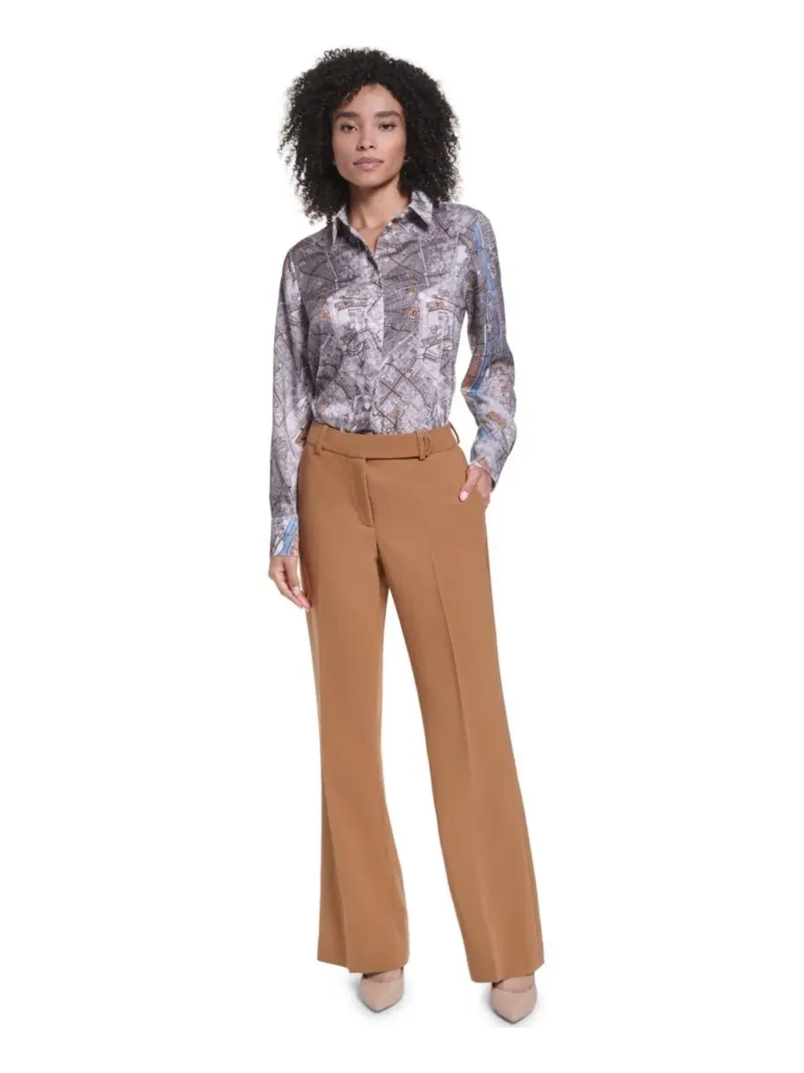Брюки женские с широкими штанинами, модель Mid-Rise Wide-Leg Pants KARL LAGERFELD PARIS — изображение 2 из 7, сепия