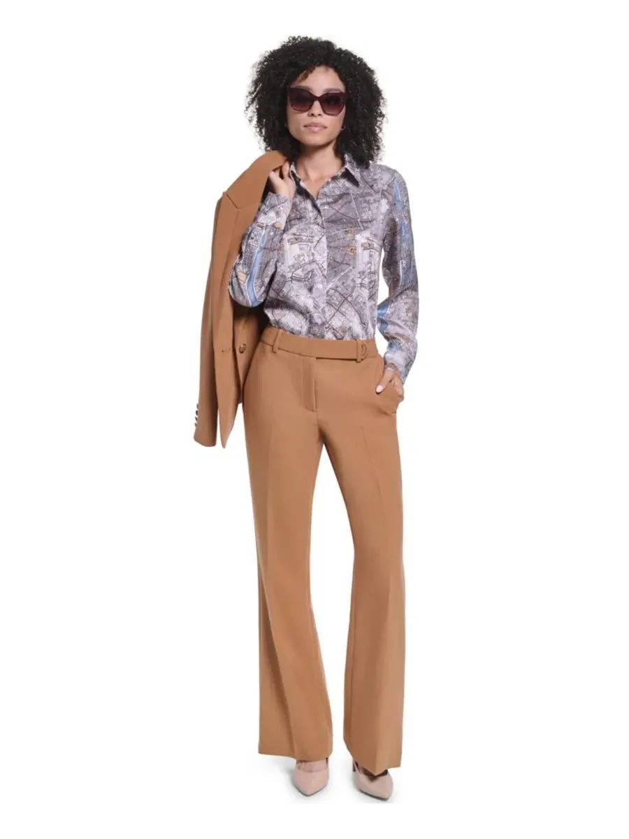 Брюки женские с широкими штанинами, модель Mid-Rise Wide-Leg Pants KARL LAGERFELD PARIS — изображение 3 из 7, сепия