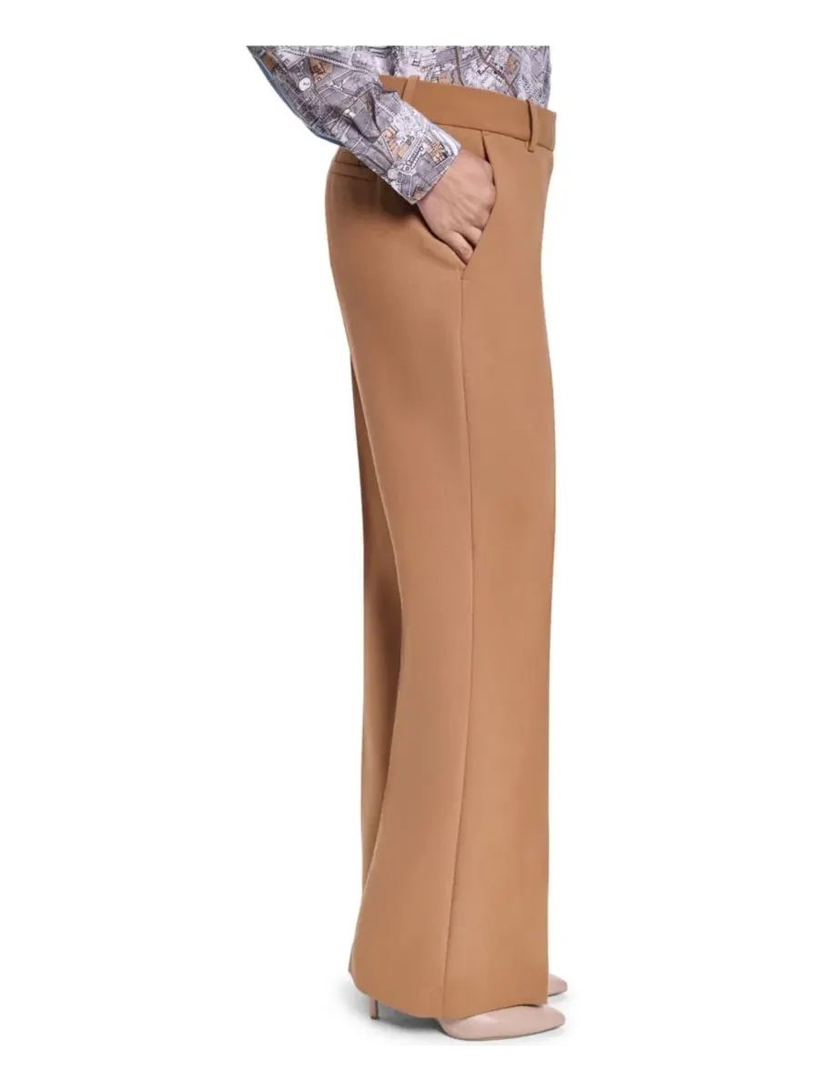 Брюки женские с широкими штанинами, модель Mid-Rise Wide-Leg Pants KARL LAGERFELD PARIS — изображение 4 из 7, сепия