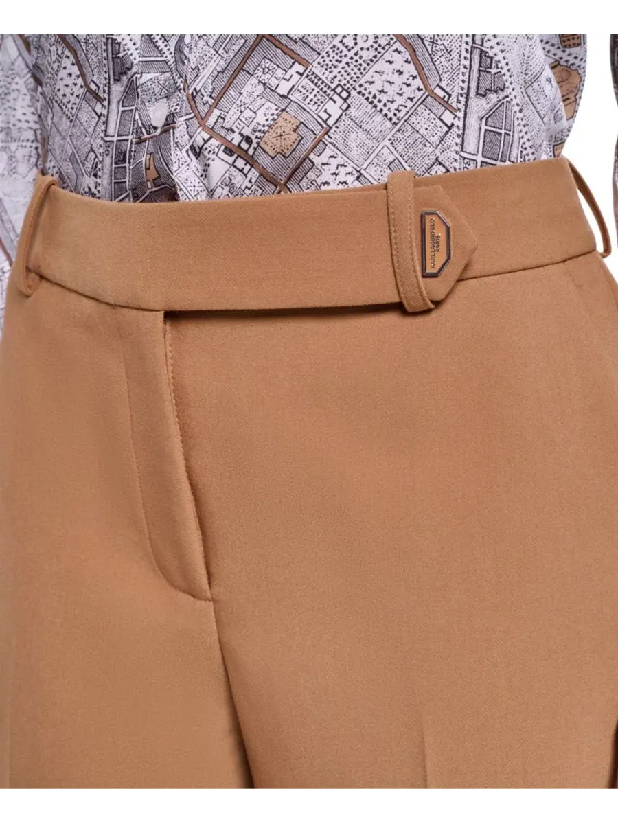 Брюки женские с широкими штанинами, модель Mid-Rise Wide-Leg Pants KARL LAGERFELD PARIS — изображение 5 из 7, сепия