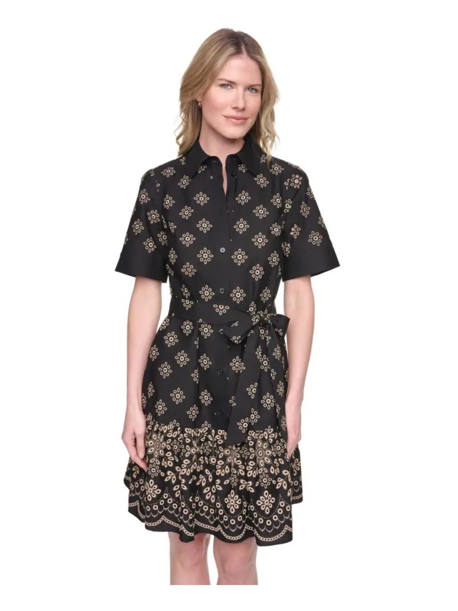 Платье-рубашка с коротким рукавом и поясом, Petite Short-Sleeve Fit and Flare Shirt-Dress Jessica — изображение 2 из 5