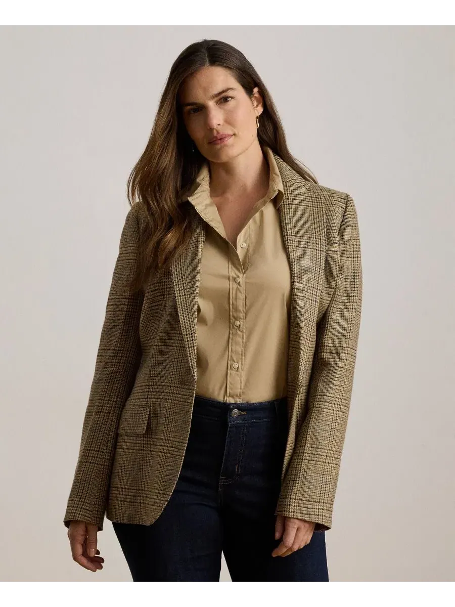 Женский пиджак Glen Plaid Padded Lauren Ralph Lauren — изображение 2 из 8, бежевый/черный мульти