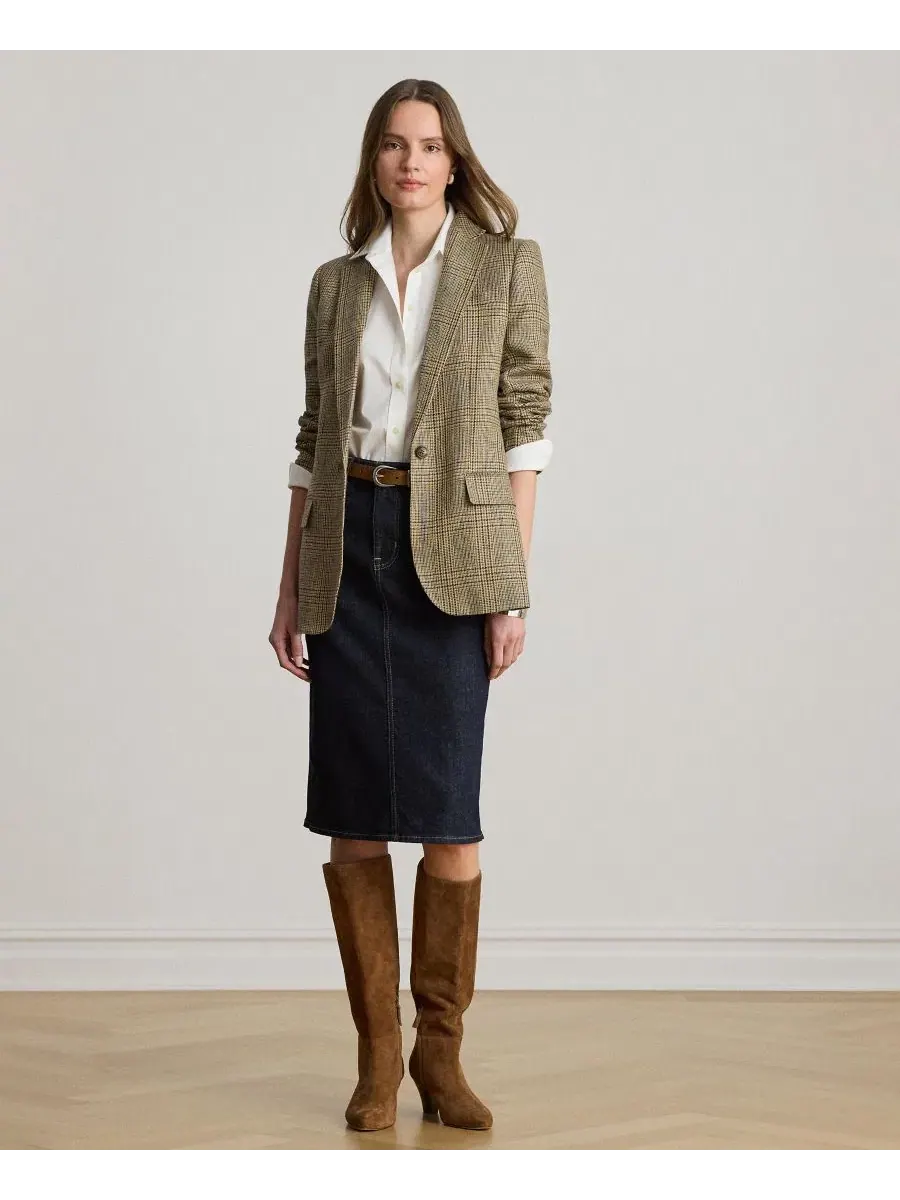 Женский пиджак Glen Plaid Padded Lauren Ralph Lauren — изображение 3 из 8, бежевый/черный мульти