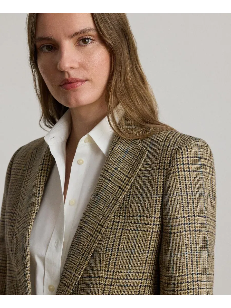 Женский пиджак Glen Plaid Padded Lauren Ralph Lauren — изображение 4 из 8, бежевый/черный мульти