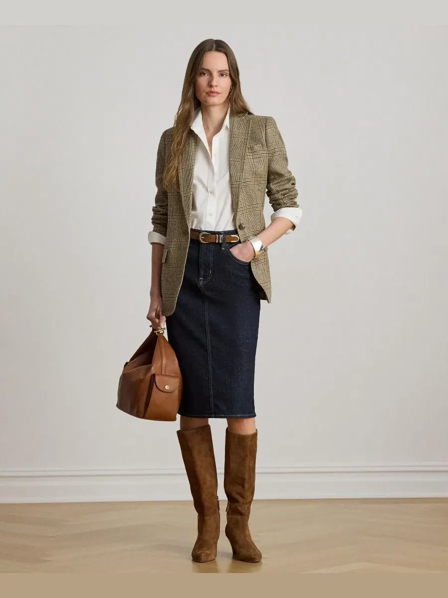 Женский пиджак Glen Plaid Padded Lauren Ralph Lauren — изображение 7 из 8, бежевый/черный мульти