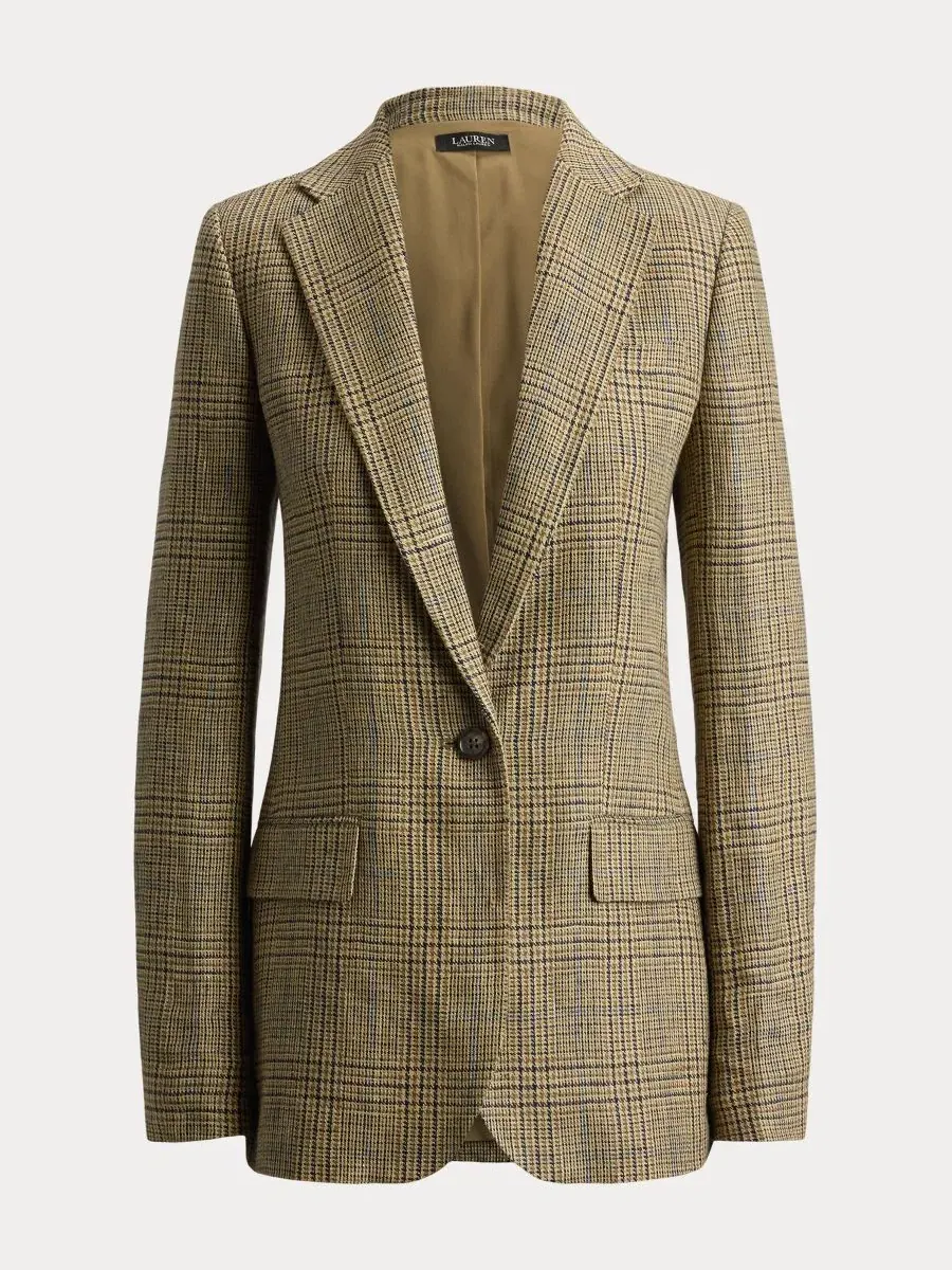 Женский пиджак Glen Plaid Padded Lauren Ralph Lauren — изображение 8 из 8, бежевый/черный мульти