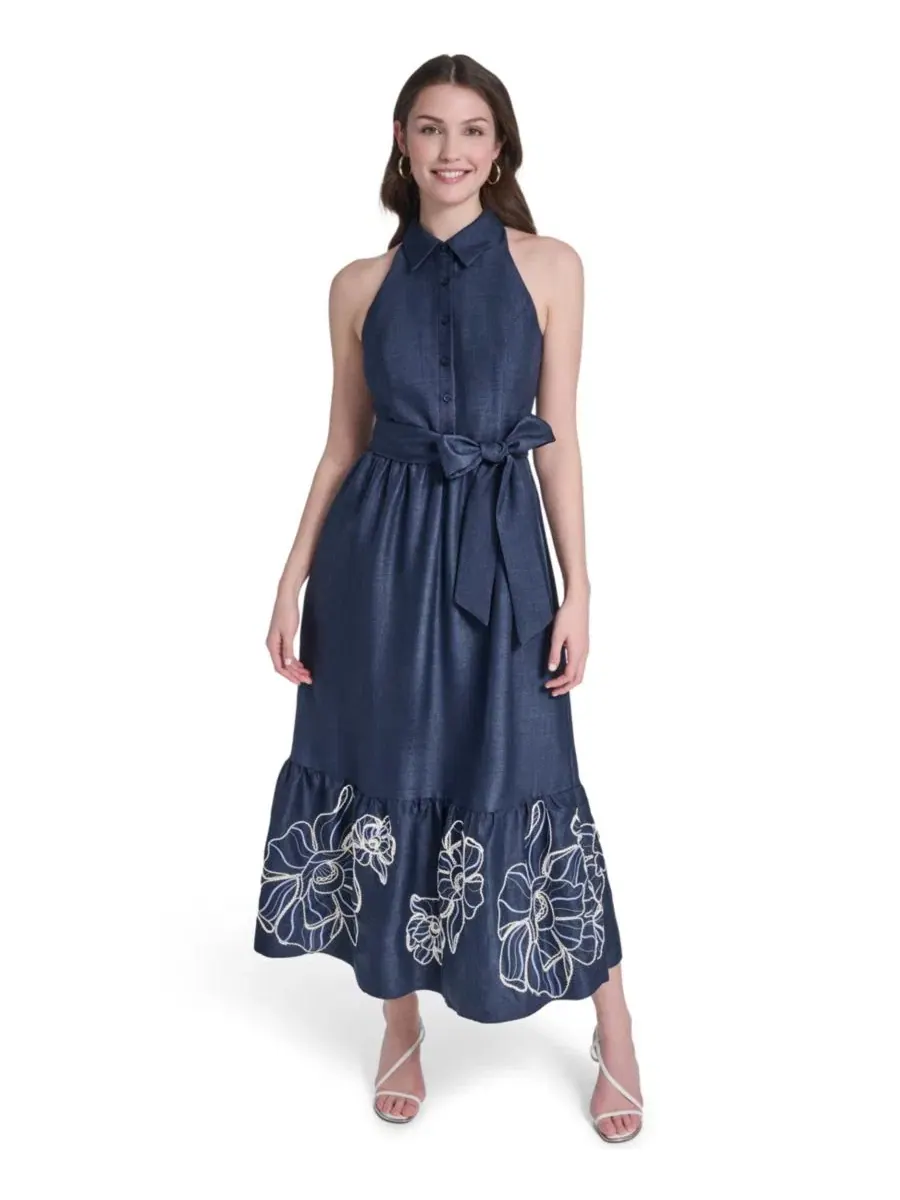 Платье-рубашка миди с вышивкой Petite Embroidered Midi Shirt-Dress Vince Camuto