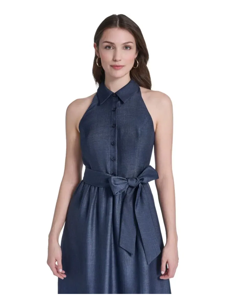Платье-рубашка миди с вышивкой Petite Embroidered Midi Shirt-Dress Vince Camuto — изображение 2 из 4, темно-синий мульти
