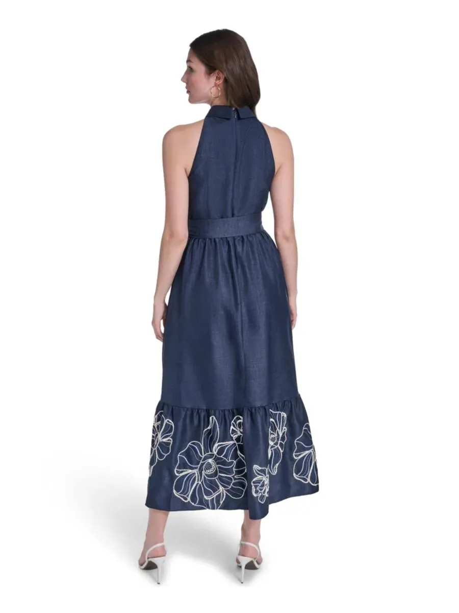 Платье-рубашка миди с вышивкой Petite Embroidered Midi Shirt-Dress Vince Camuto — изображение 4 из 4, темно-синий мульти