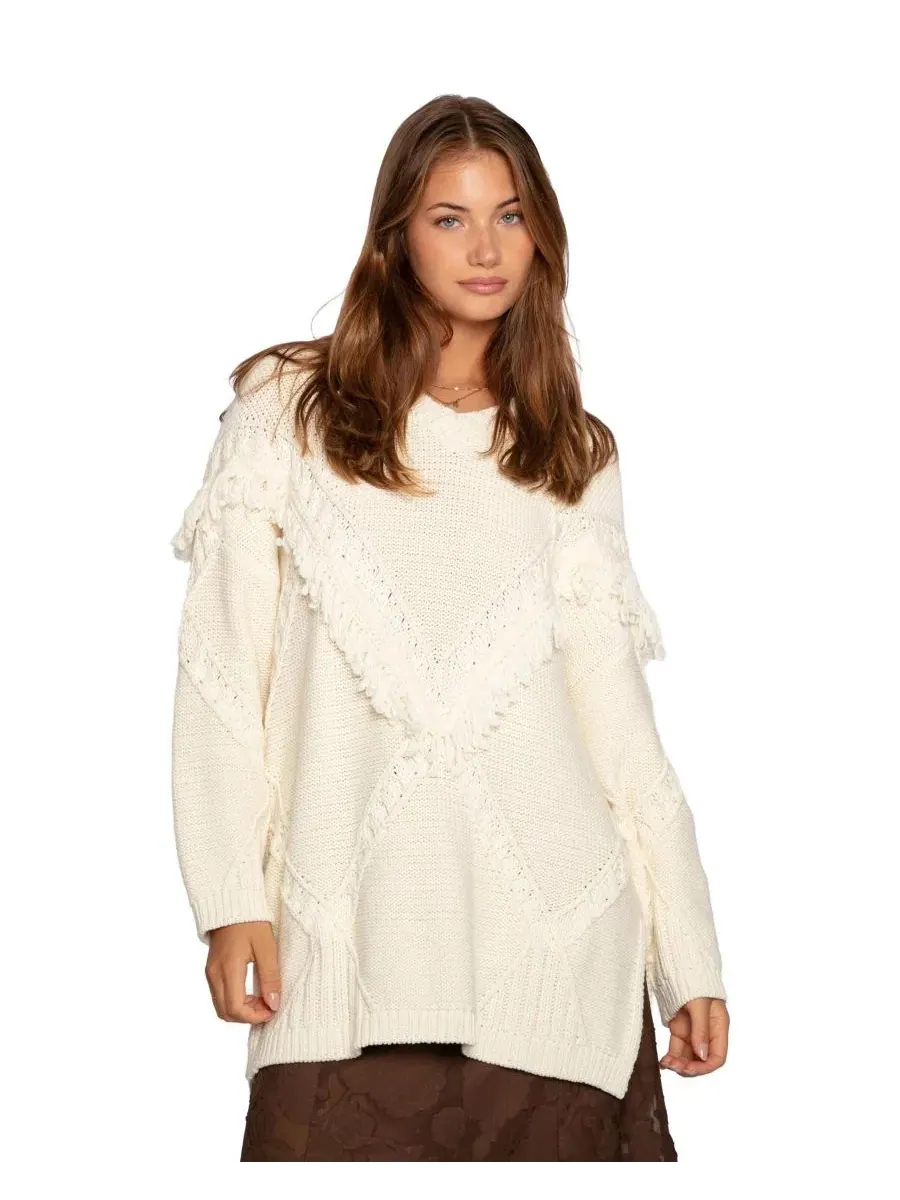 Свитер оверсайз с бахромой Tassel Line Fringe Belle & Bloom — изображение 1 из 5, бежевый