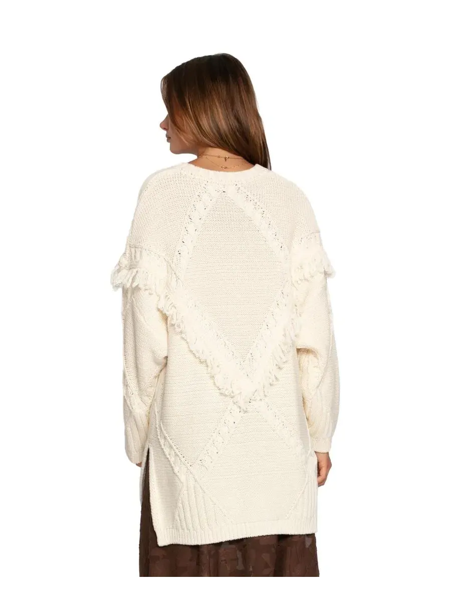 Свитер оверсайз с бахромой Tassel Line Fringe Belle & Bloom — изображение 3 из 5, бежевый