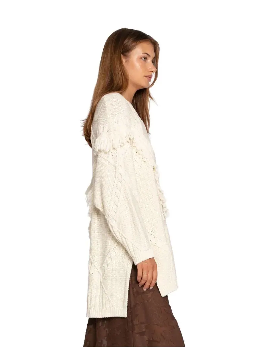 Свитер оверсайз с бахромой Tassel Line Fringe Belle & Bloom — изображение 4 из 5, бежевый
