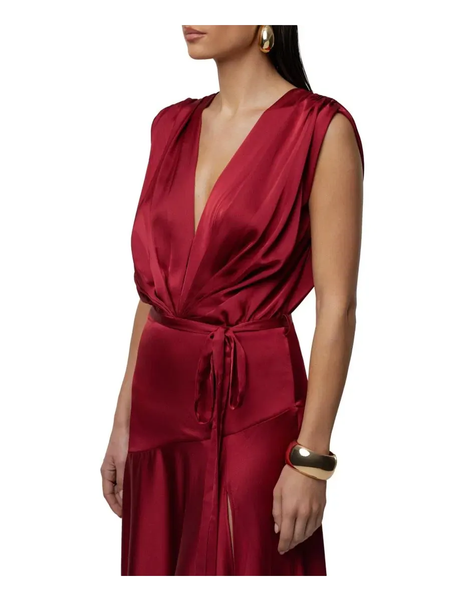 Платье-макси из атласа с V-образным вырезом Amalia Satin JLUXLABEL — изображение 11 из 11, красный