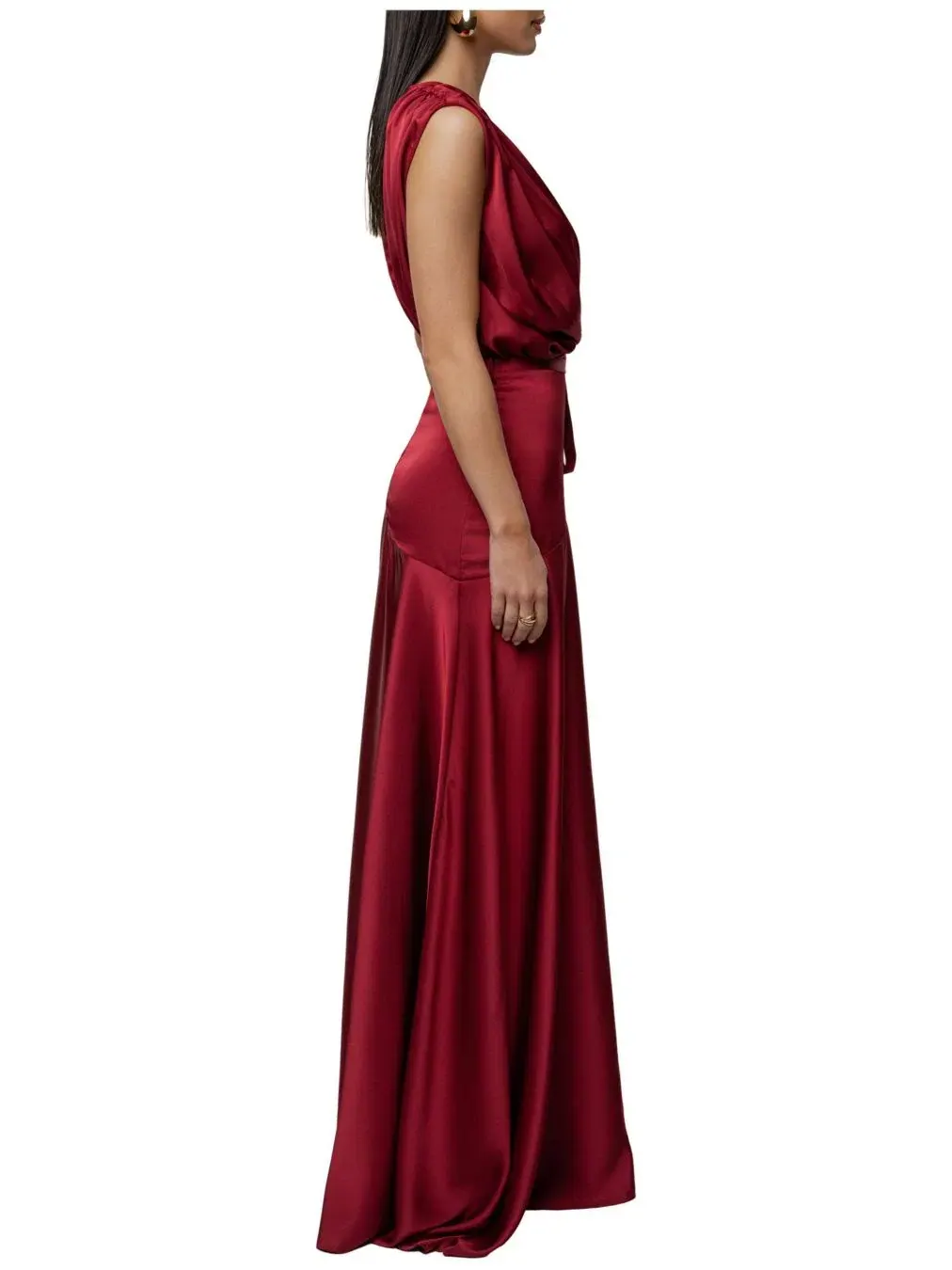 Платье-макси из атласа с V-образным вырезом Amalia Satin JLUXLABEL — изображение 4 из 11, красный