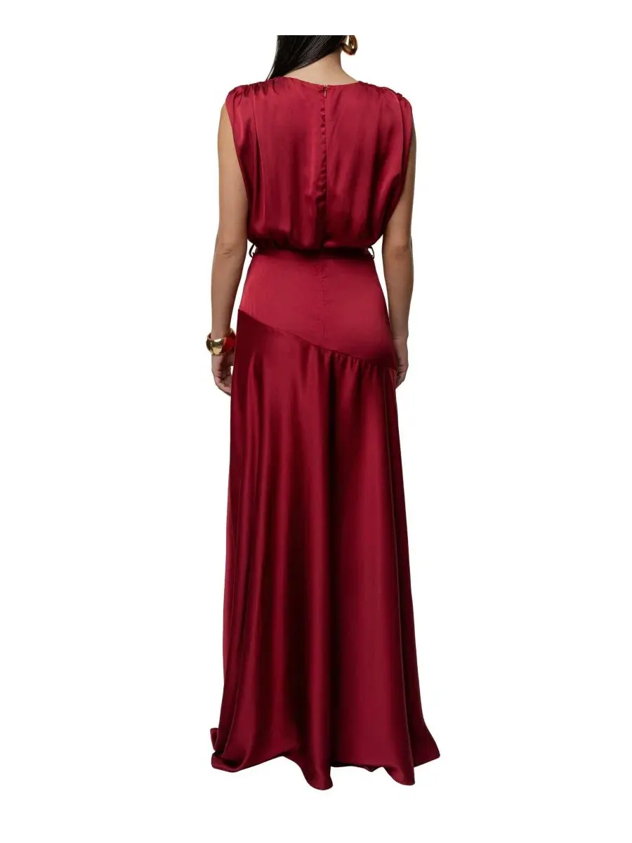 Платье-макси из атласа с V-образным вырезом Amalia Satin JLUXLABEL — изображение 5 из 11, красный