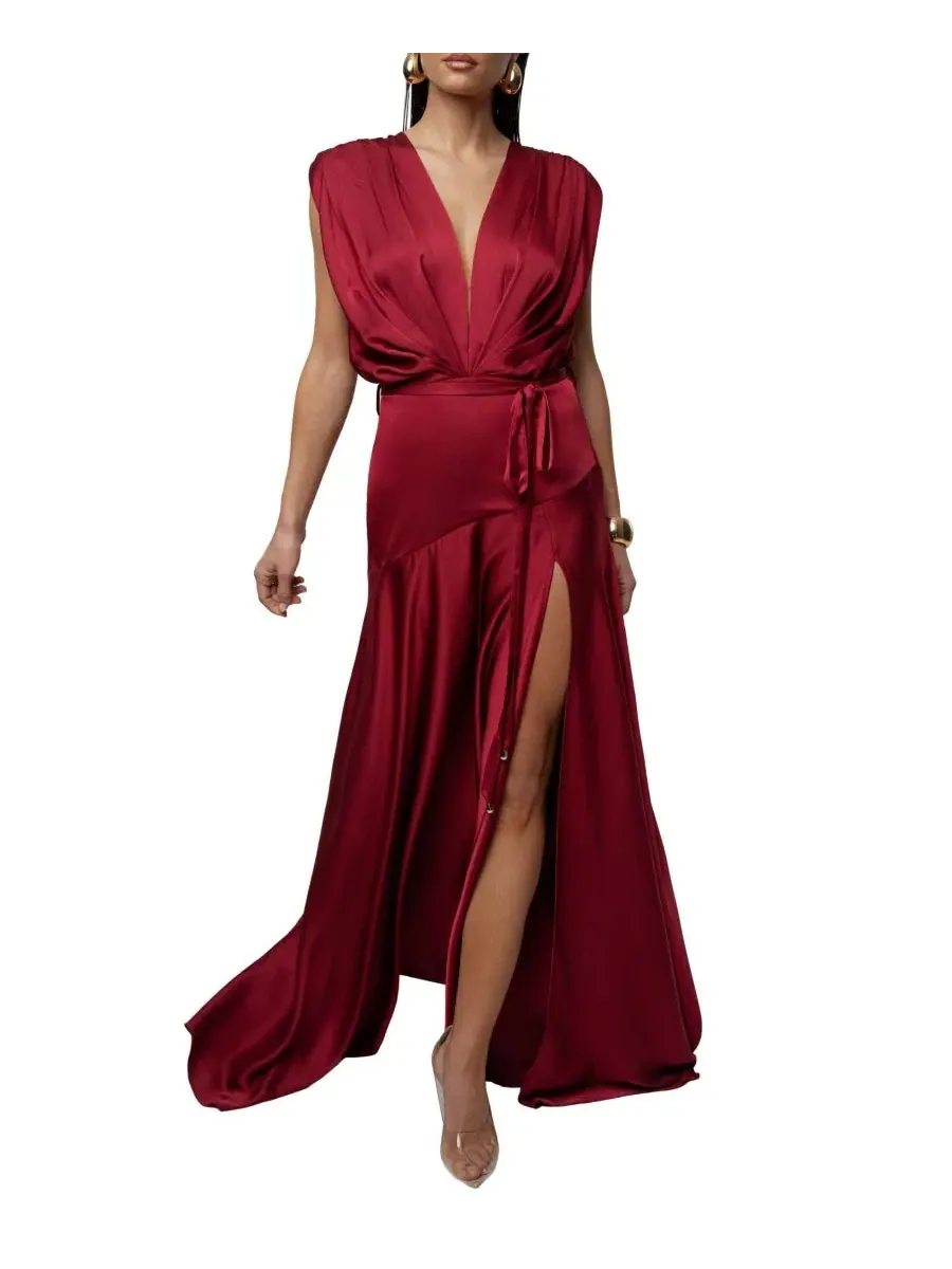 Платье-макси из атласа с V-образным вырезом Amalia Satin JLUXLABEL — изображение 9 из 11, красный