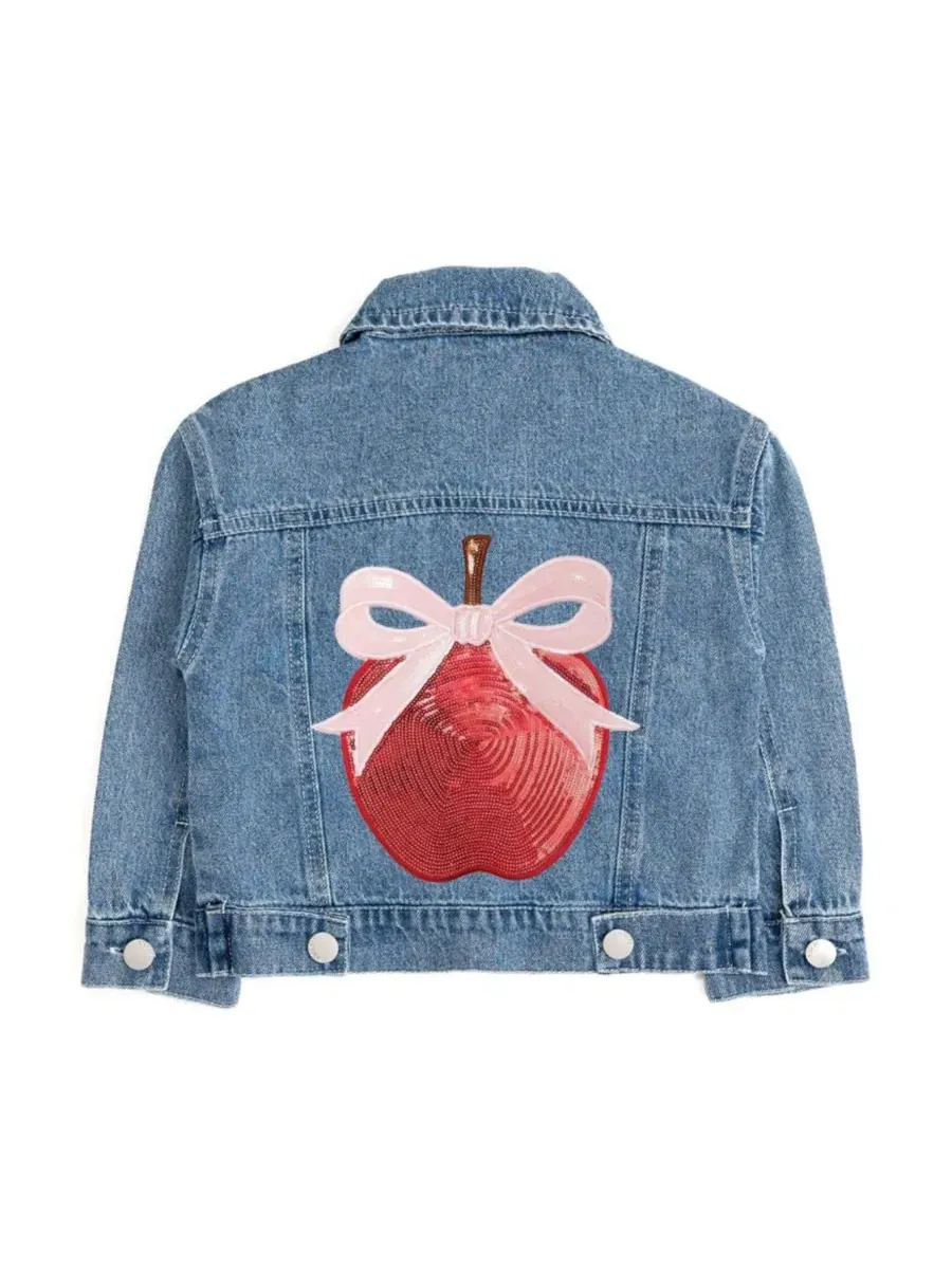 Детская джинсовая куртка с аппликацией Apple Bow Sequin Patch Sweet Wink — изображение 3 из 5, джинсовый синий