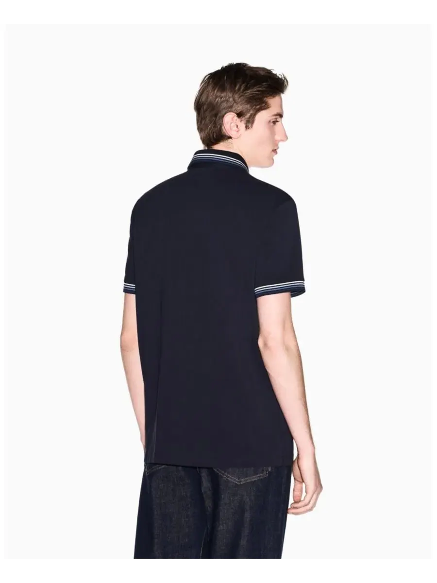 Мужская поло-рубашка с коротким рукавом из пике A|X Armani Exchange — изображение 3 из 5, глубокий темно-синий