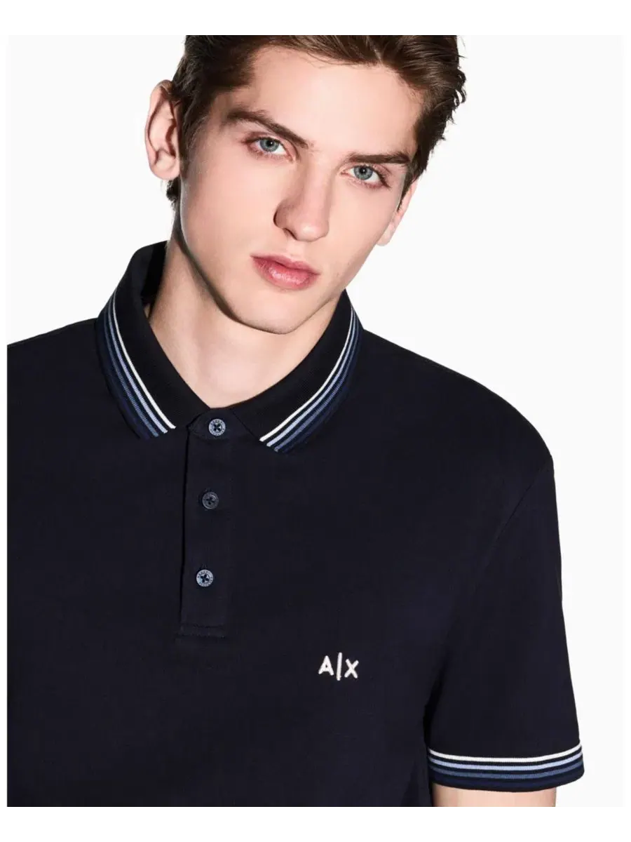 Мужская поло-рубашка с коротким рукавом из пике A|X Armani Exchange — изображение 4 из 5, глубокий темно-синий