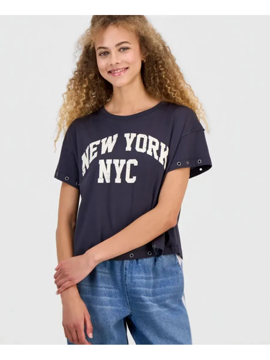 Футболка с принтом NYC и люверсами Madden Girl — изображение 1 из 5, глубокий серый