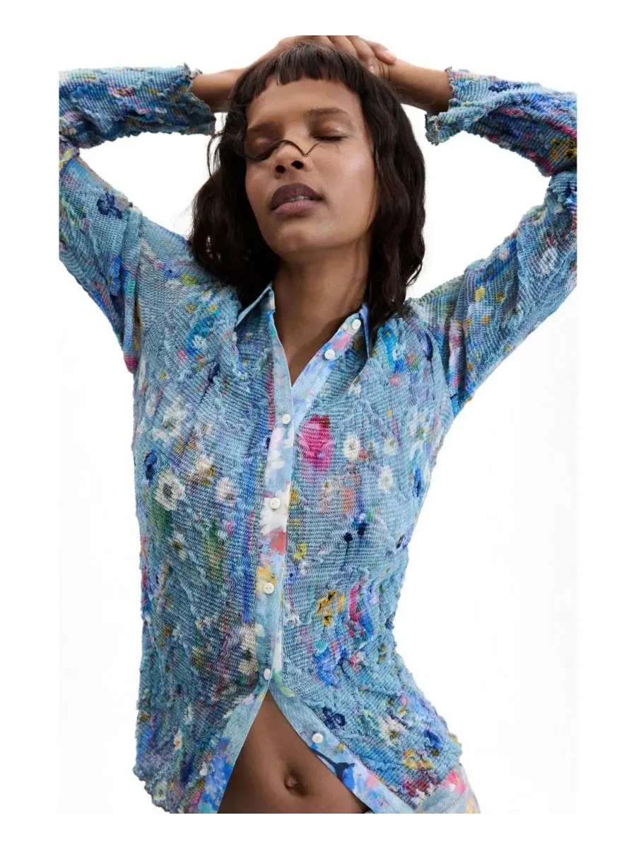 Женская рубашка с цветочным принтом Desigual — изображение 3 из 5, серый
