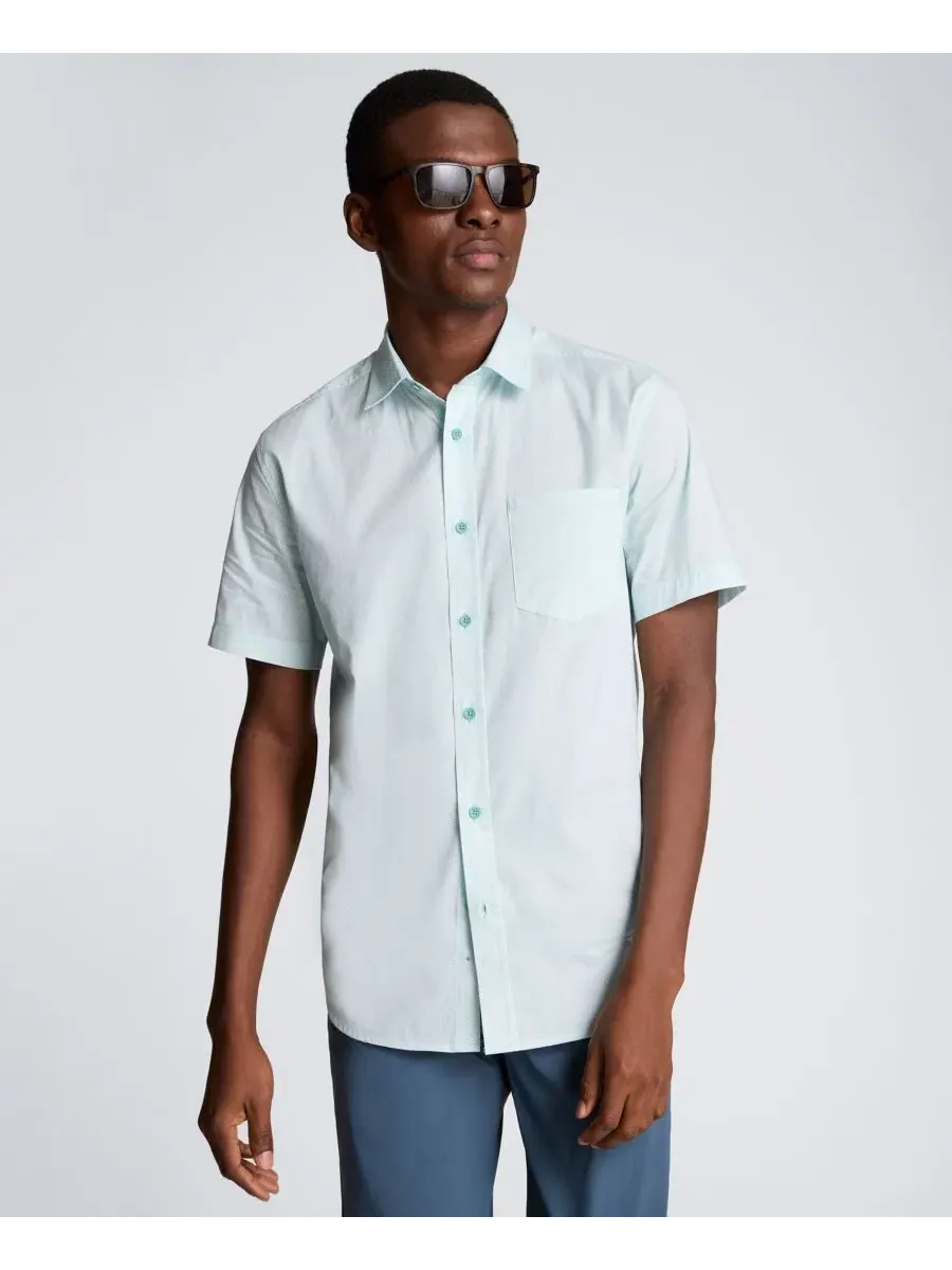 Мужская рубашка с коротким рукавом, slim fit, с воротником на пуговицах Kenneth Cole — изображение 1 из 5, голубой