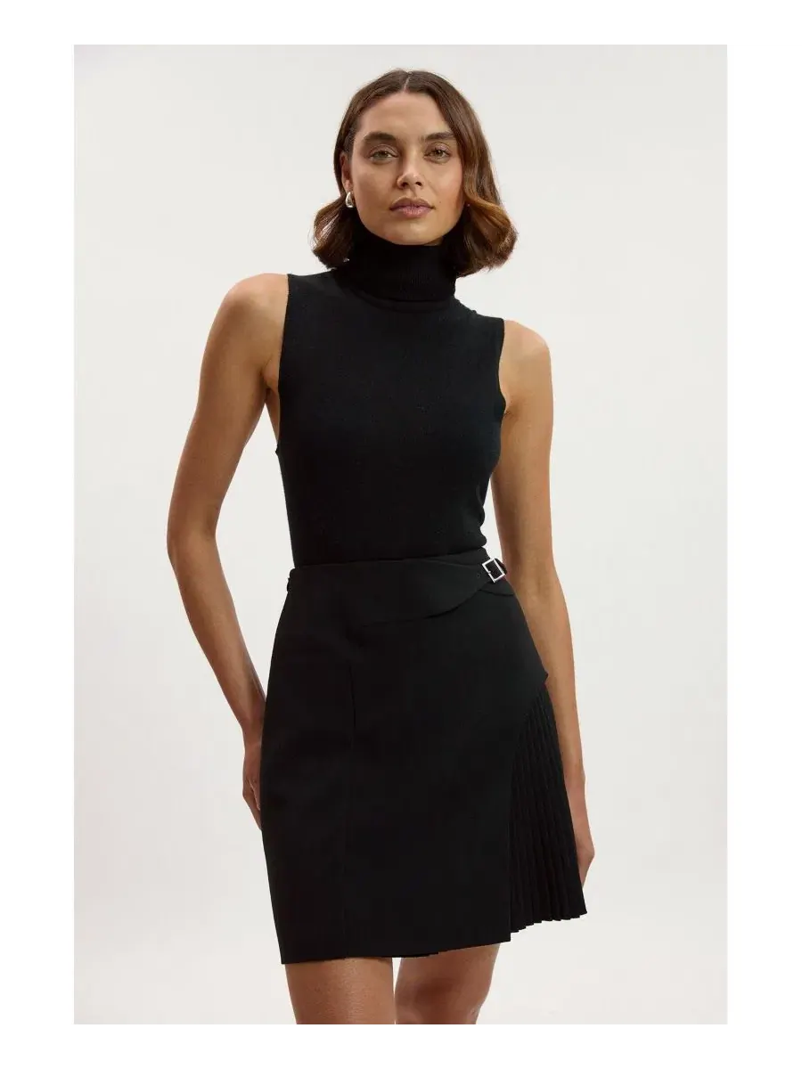 Юбка мини с высокой посадкой и плиссировкой, модель Pleated Mini Karen Millen — изображение 3 из 5, черный