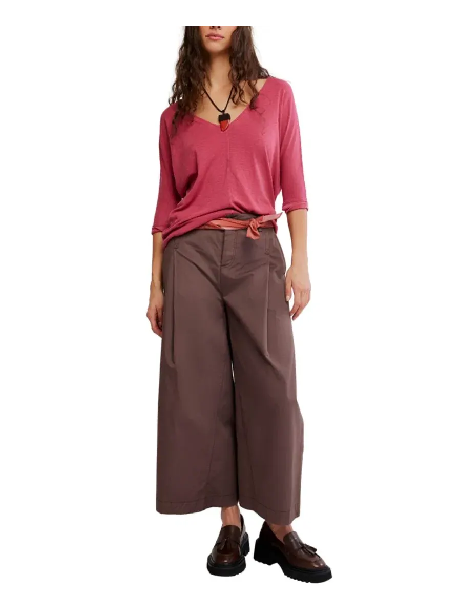 Футболка с V-образным вырезом и рукавом 3/4, модель High Line Free People — изображение 2 из 5, бордовый