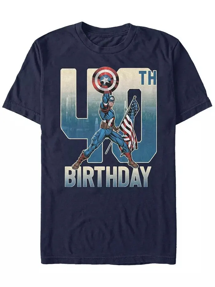 Мужская футболка с коротким рукавом Marvel Captain America 40th Birthday Fifth Sun — изображение 1 из 1, темно-синий