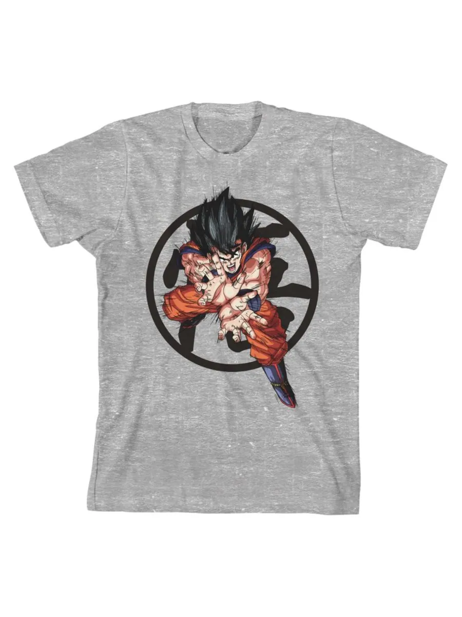 Детская спортивная футболка с изображением Гоку и символа, размер XL Dragon Ball Z — изображение 1 из 3, серый