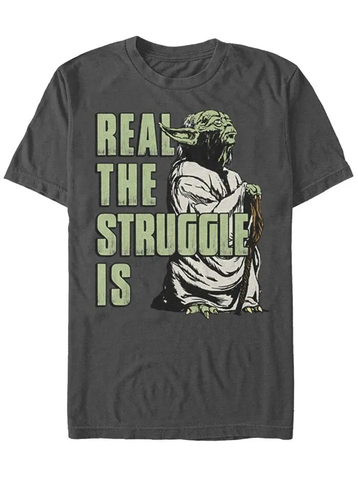 Мужская футболка с коротким рукавом Star Wars Yoda Real The Struggle Is Fifth Sun — изображение 1 из 1, темно-серый