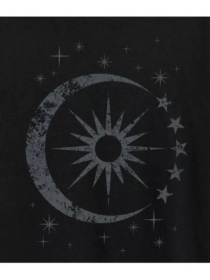 Футболка больших размеров с рисунком Sun Moon Stars Hybrid Apparel — изображение 2 из 3, черный