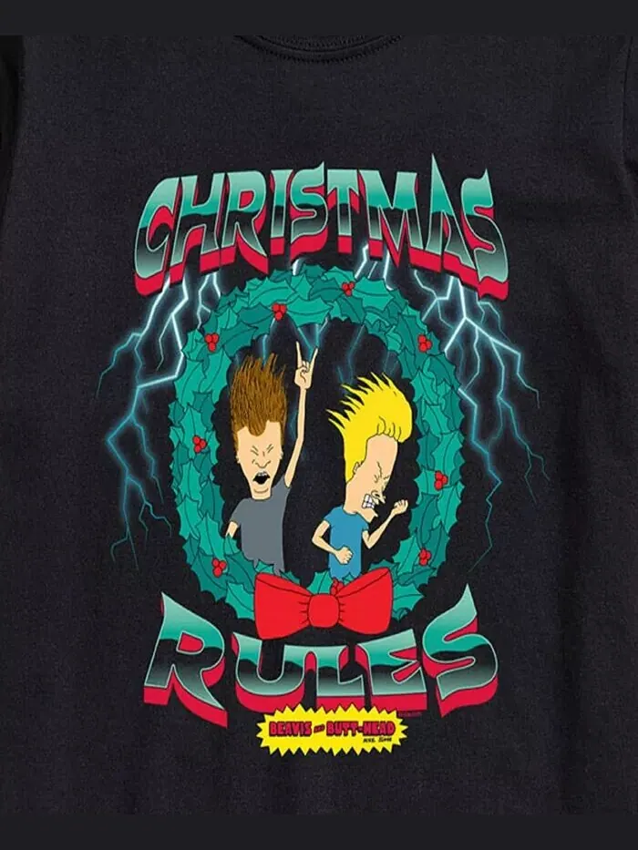 Мужская футболка с коротким рукавом Beavis Butthead Christmas Rules AIRWAVES — изображение 3 из 3, черный