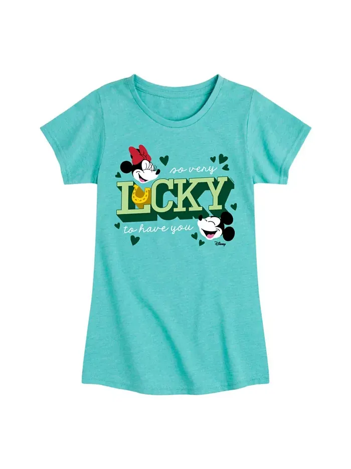 Футболка с коротким рукавом "Big Girls Minnie Mickey St Patrick's Day Lucky" с принтом Disney — изображение 1 из 3, синий