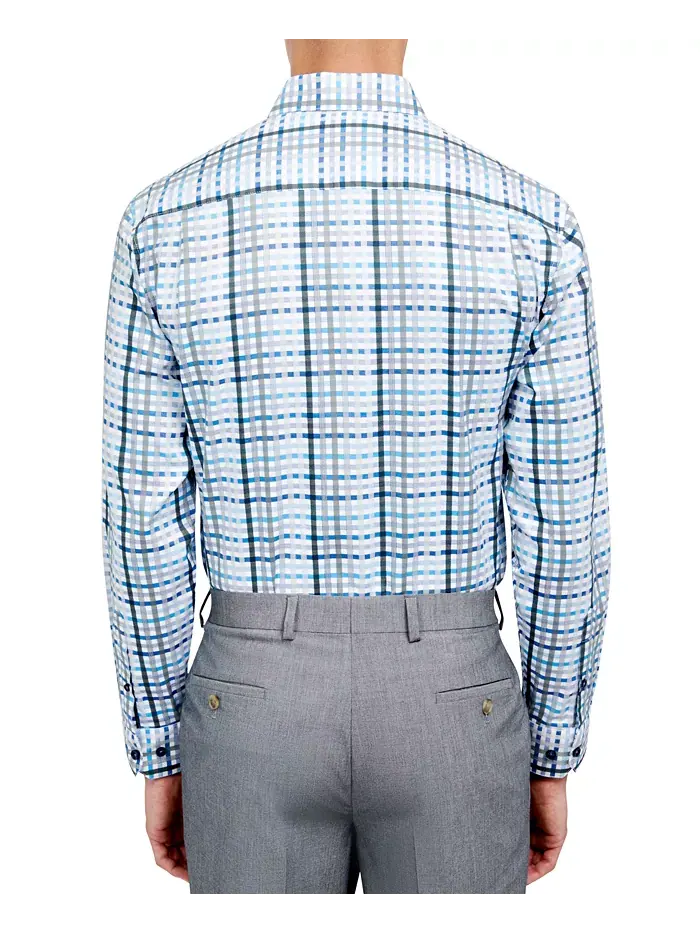 Мужская классическая рубашка Regular-Fit Dobby Plaid MICHELSONS OF LONDON — изображение 2 из 4, синий