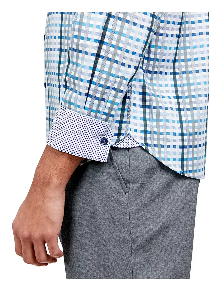 Мужская классическая рубашка Regular-Fit Dobby Plaid MICHELSONS OF LONDON — изображение 3 из 4, синий